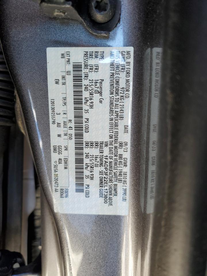 2014 Ford Focus Se VIN: 1FADP3F22EL173800 Lot: 88706055