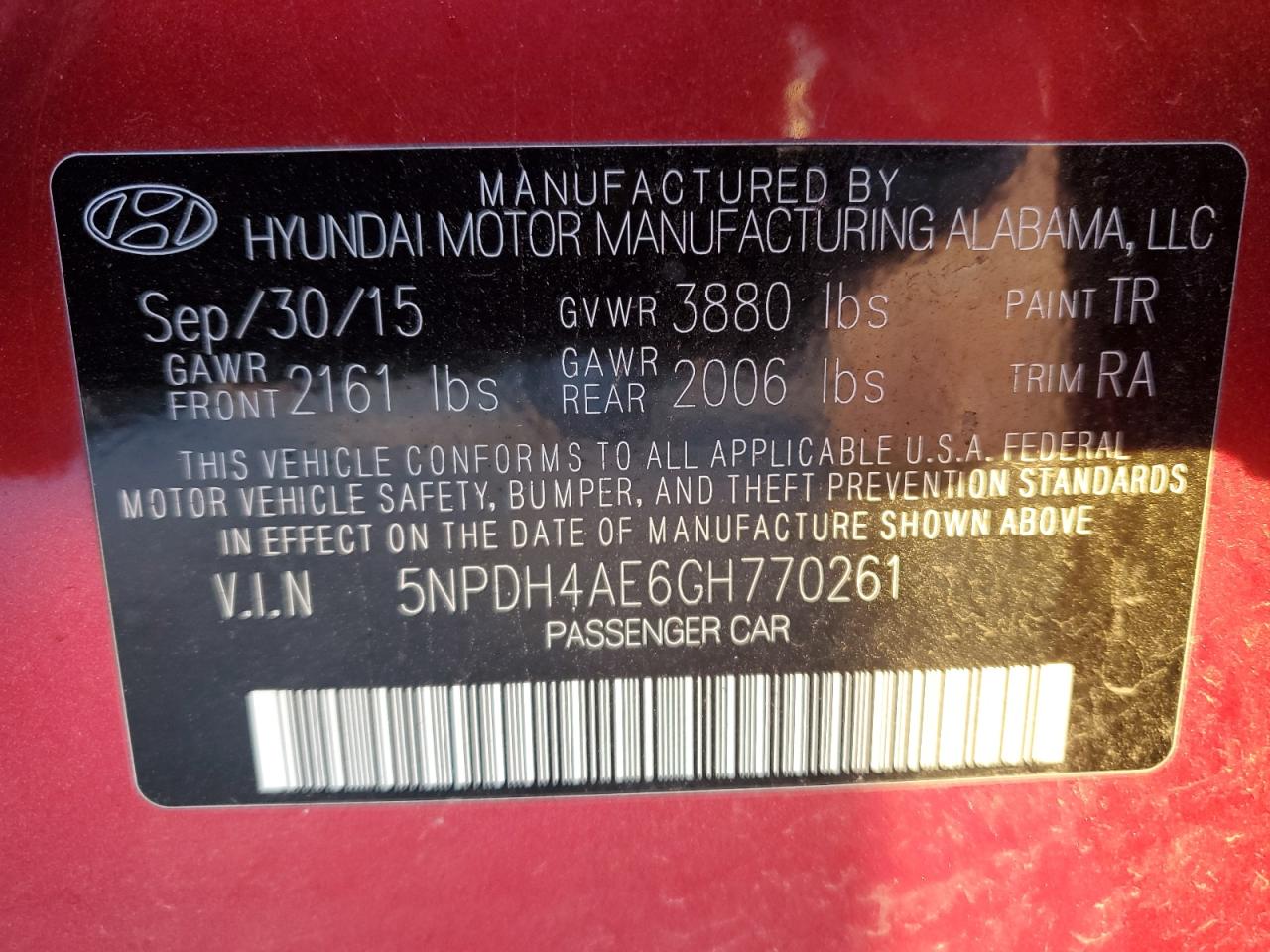 VIN 5NPDH4AE6GH770261 2016 HYUNDAI ELANTRA no.13