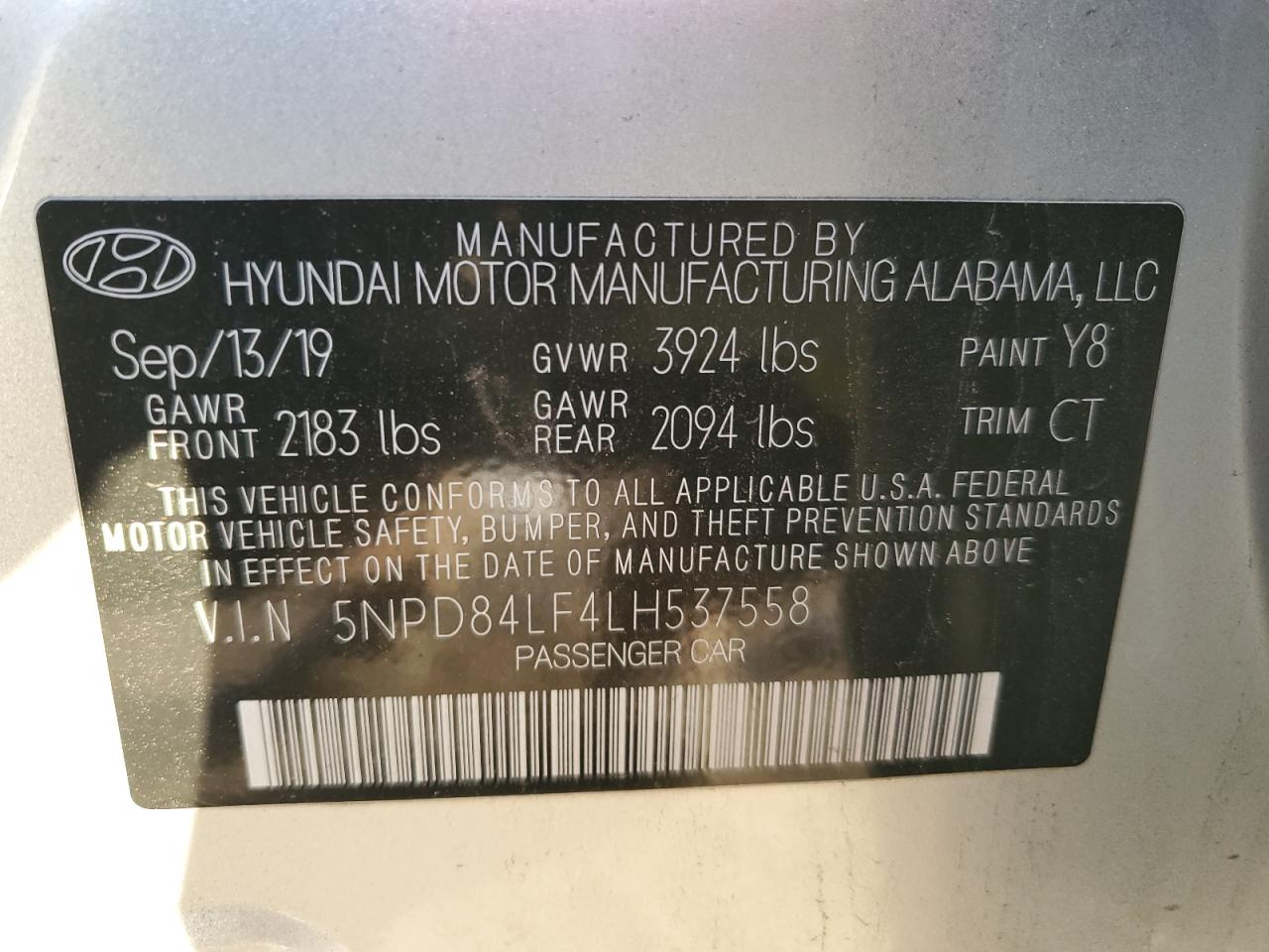 VIN 5NPD84LF4LH537558 2020 HYUNDAI ELANTRA no.12