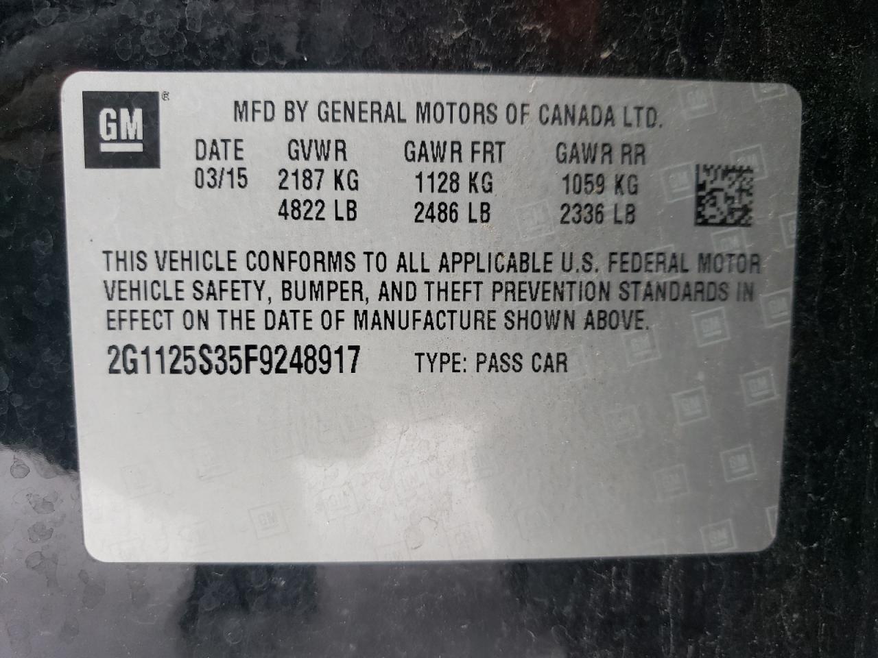 VIN 2G1125S35F9248917 2015 CHEVROLET IMPALA no.13