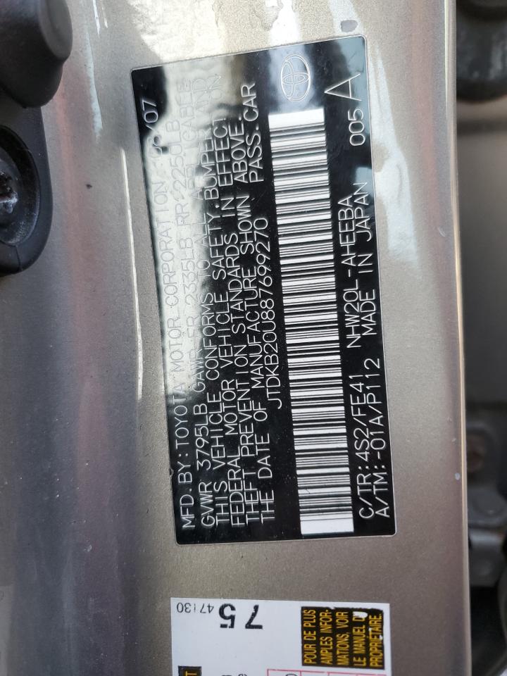 2008 Toyota Prius VIN: JTDKB20U887699270 Lot: 42867075