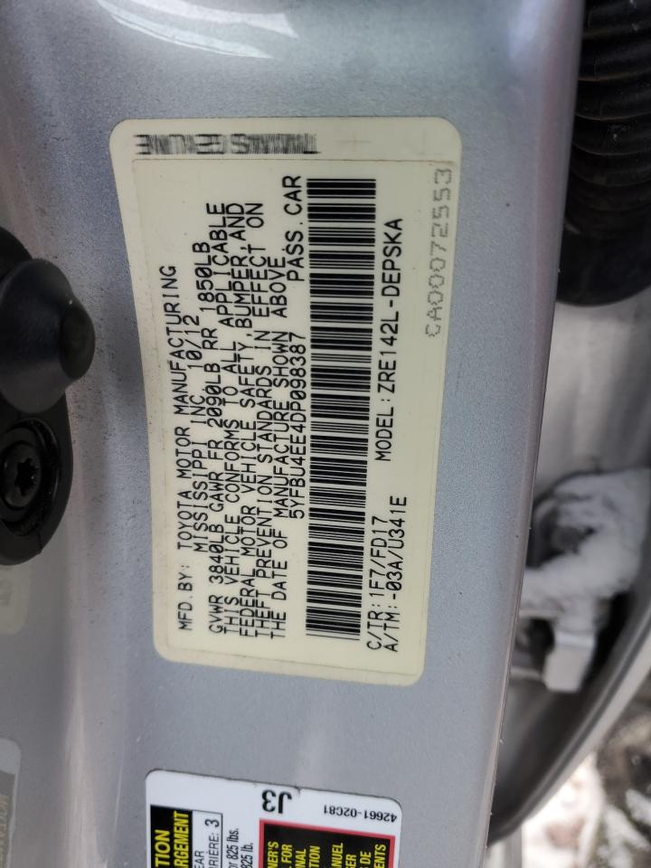 VIN 5YFBU4EE4DP098387 2013 TOYOTA COROLLA no.12