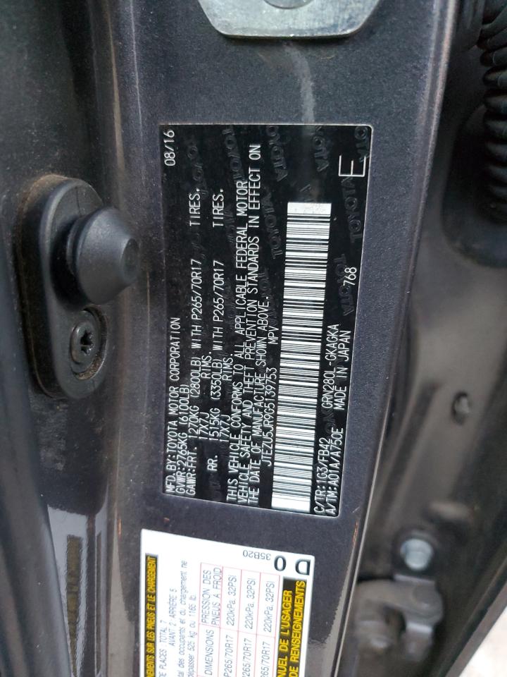 2016 Toyota 4Runner Sr5 VIN: JTEZU5JR9G5139753 Lot: 89332275