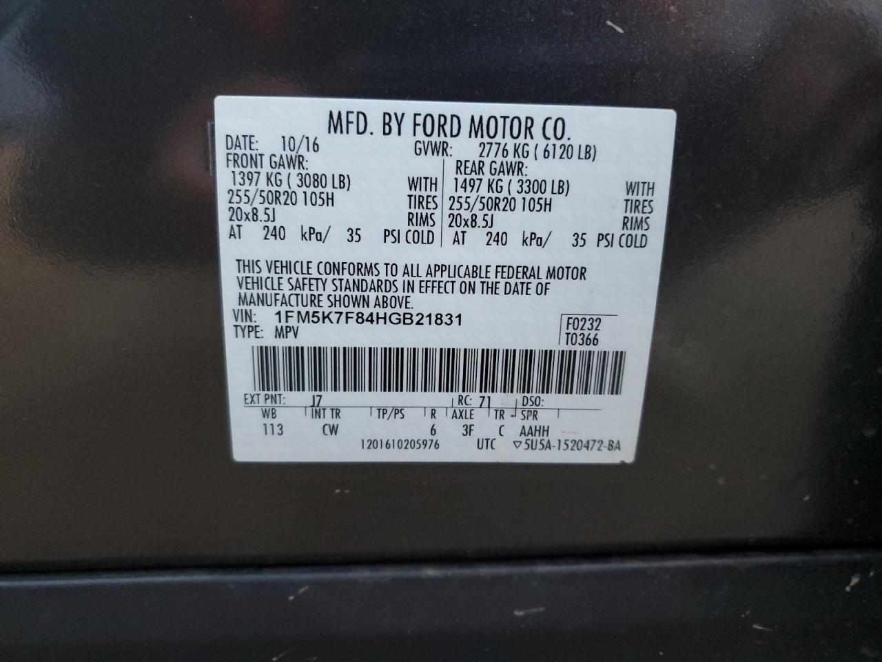 VIN 1FM5K7F84HGB21831 2017 FORD EXPLORER no.14