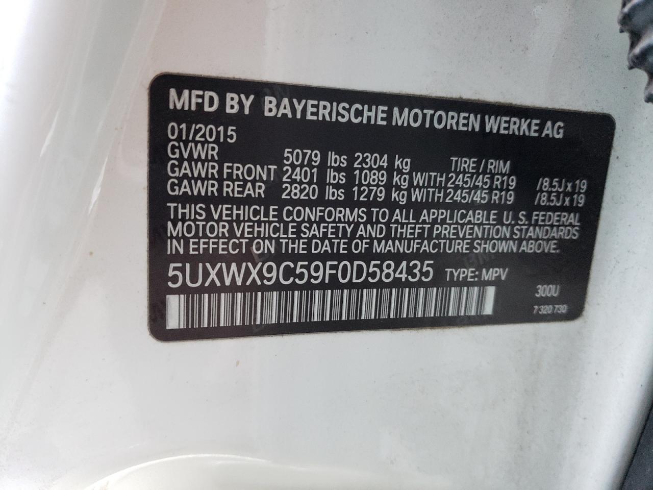 VIN 5UXWX9C59F0D58435 2015 BMW X3 no.14