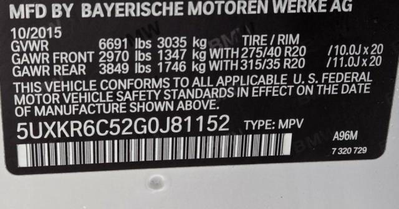 VIN 5UXKR6C52G0J81152 2016 BMW X5 no.10