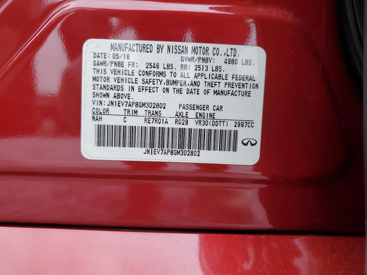 2016 Infiniti Q50 Premium VIN: JN1EV7AP8GM302802 Lot: 88995315