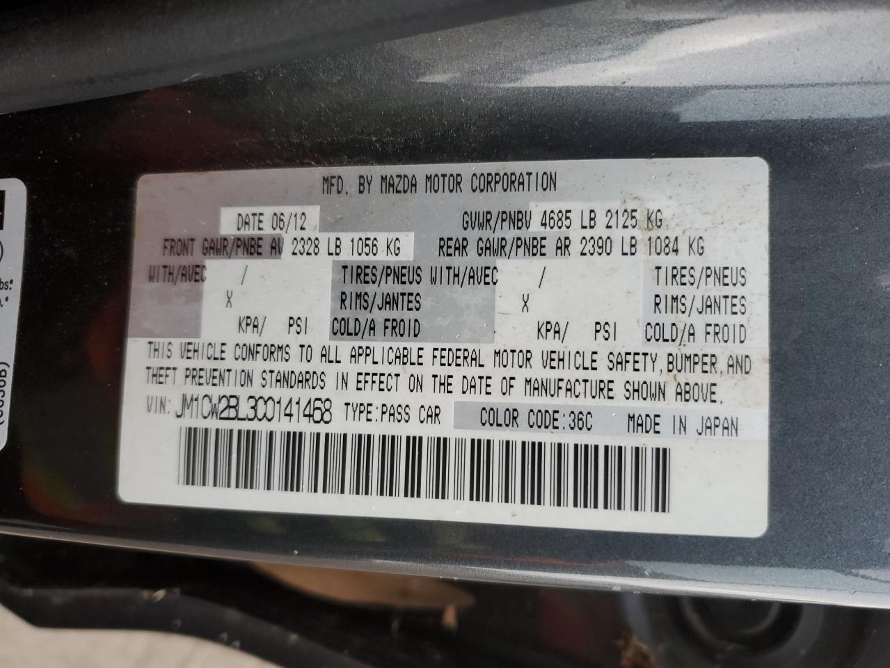 2012 Mazda 5 VIN: JM1CW2BL3C0141468 Lot: 89020225