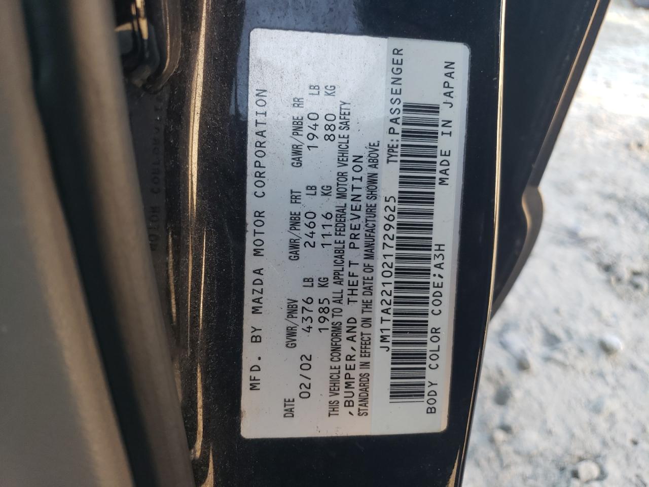 2002 Mazda Millenia VIN: JM1TA221021729625 Lot: 87304234