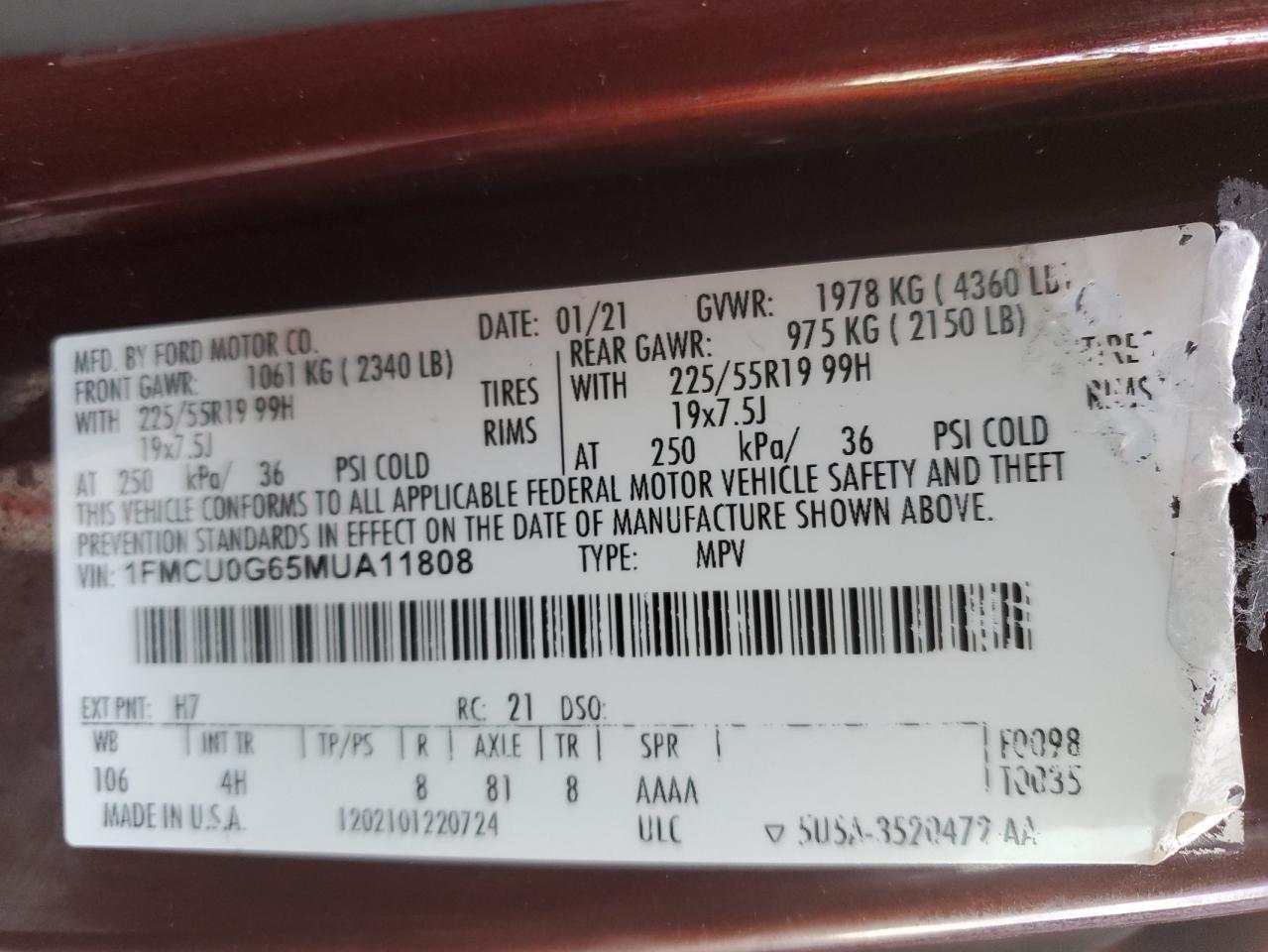 2021 Ford Escape Se VIN: 1FMCU0G65MUA11808 Lot: 86690924