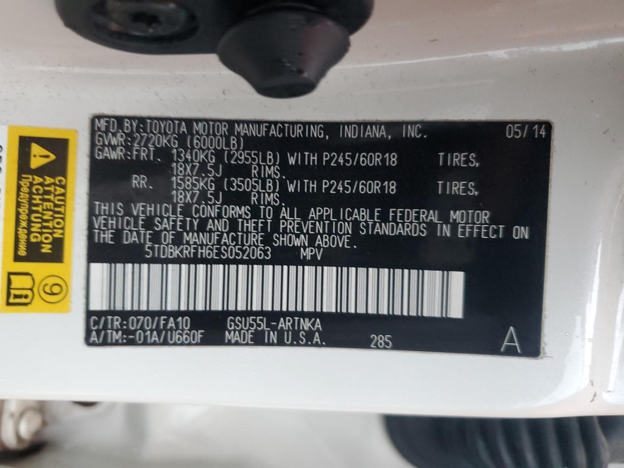 2014 Toyota Highlander Le VIN: 5TDBKRFH6ES052063 Lot: 70890135