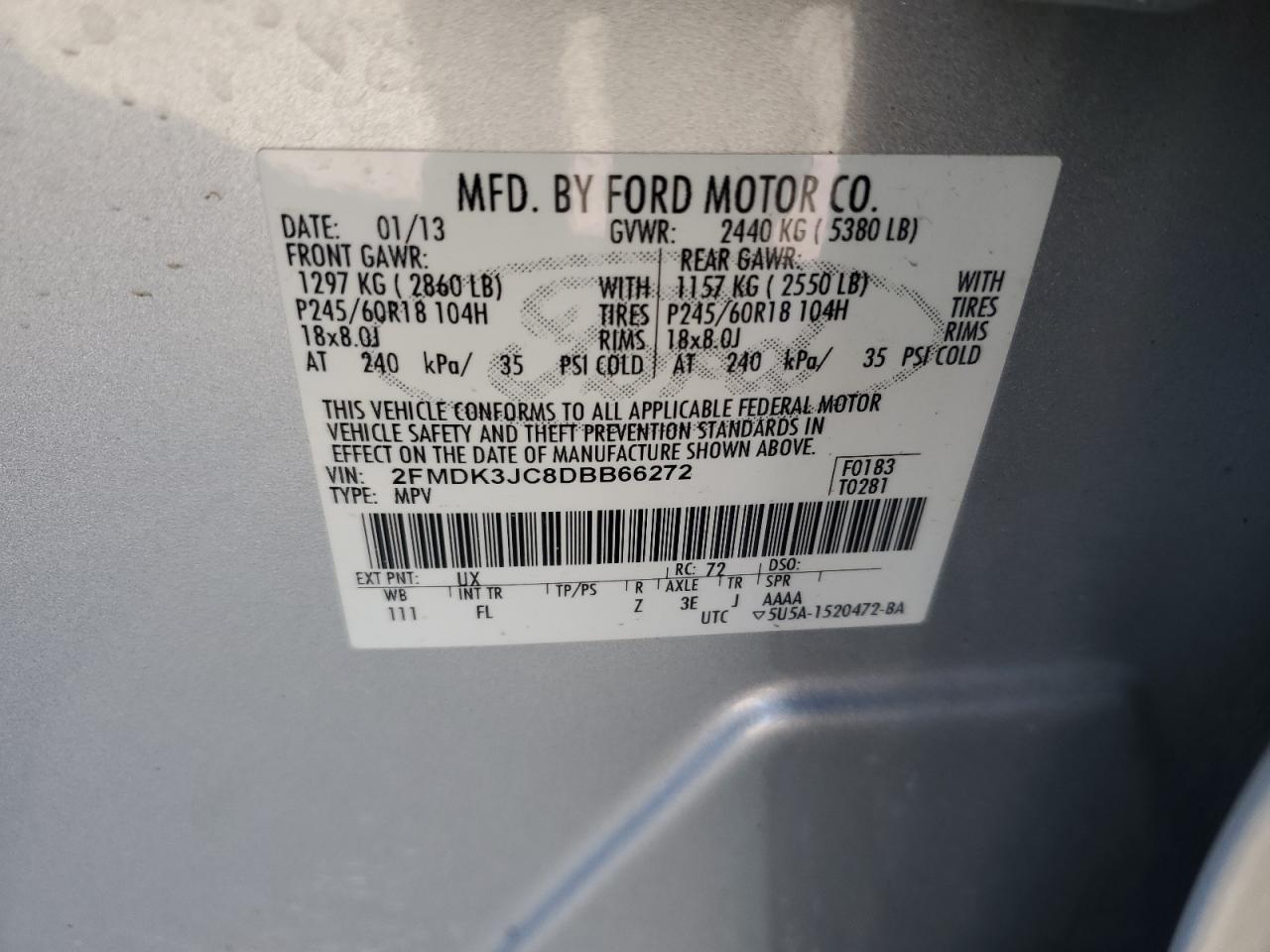 VIN 2FMDK3JC8DBB66272 2013 FORD EDGE no.13