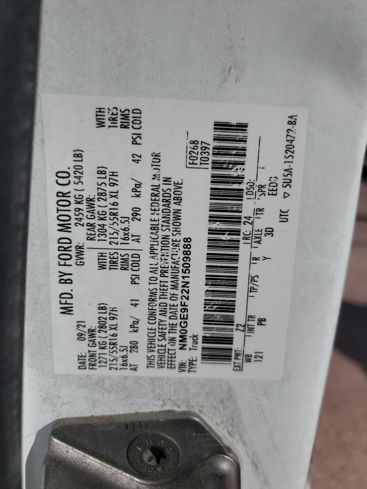 2022 Ford Transit Connect Xlt VIN: NM0GE9F22N1509888 Lot: 42874515