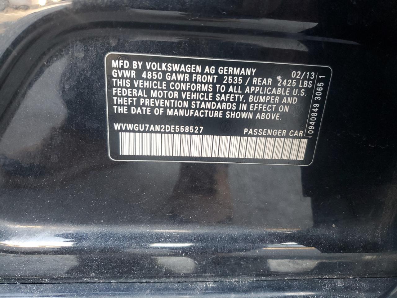 2013 Volkswagen Cc Vr6 4Motion VIN: WVWGU7AN2DE558527 Lot: 88508325