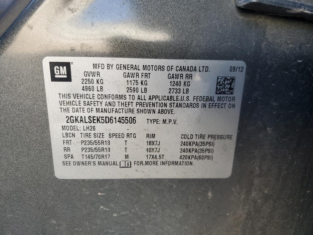 2013 GMC Terrain Sle VIN: 2GKALSEK5D6145506 Lot: 41606685