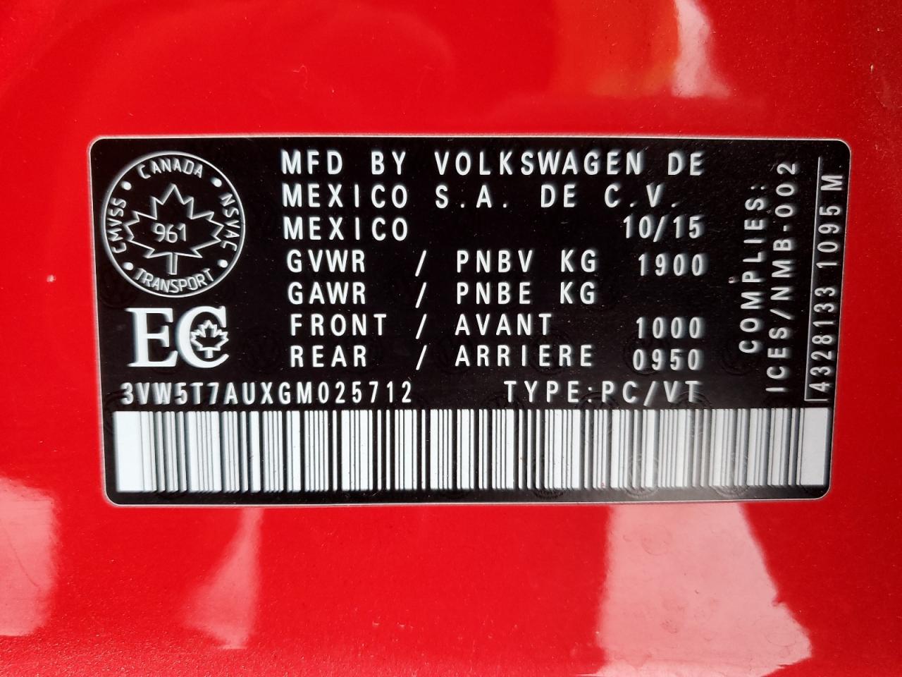 2016 Volkswagen Gti S/Se VIN: 3VW5T7AUXGM025712 Lot: 88882915