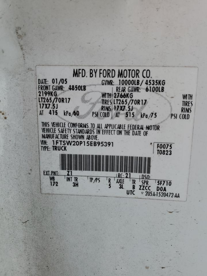 2005 Ford F250 Super Duty VIN: 1FTSW20P15EB95391 Lot: 42931305