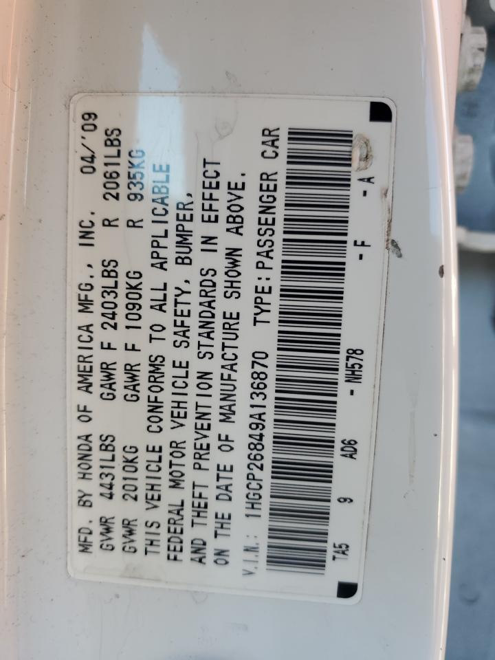 2009 Honda Accord Exl VIN: 1HGCP26849A136870 Lot: 87065574