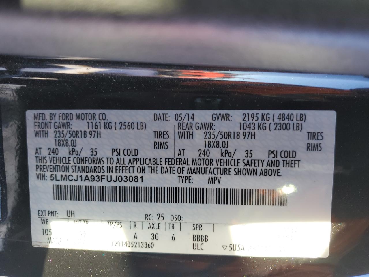 2015 Lincoln Mkc VIN: 5LMCJ1A93FUJ03081 Lot: 87240584