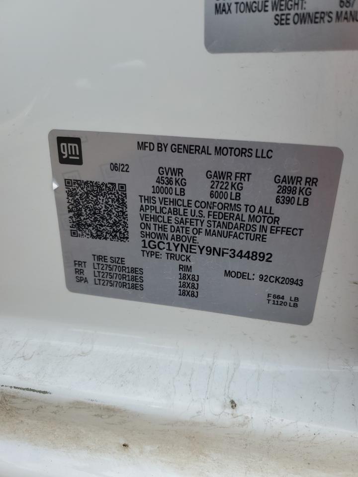 2022 Chevrolet Silverado K2500 Heavy Duty Lt VIN: 1GC1YNEY9NF344892 Lot: 88122205