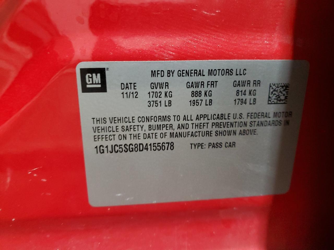 VIN 1G1JC5SG8D4155678 2013 CHEVROLET SONIC no.12