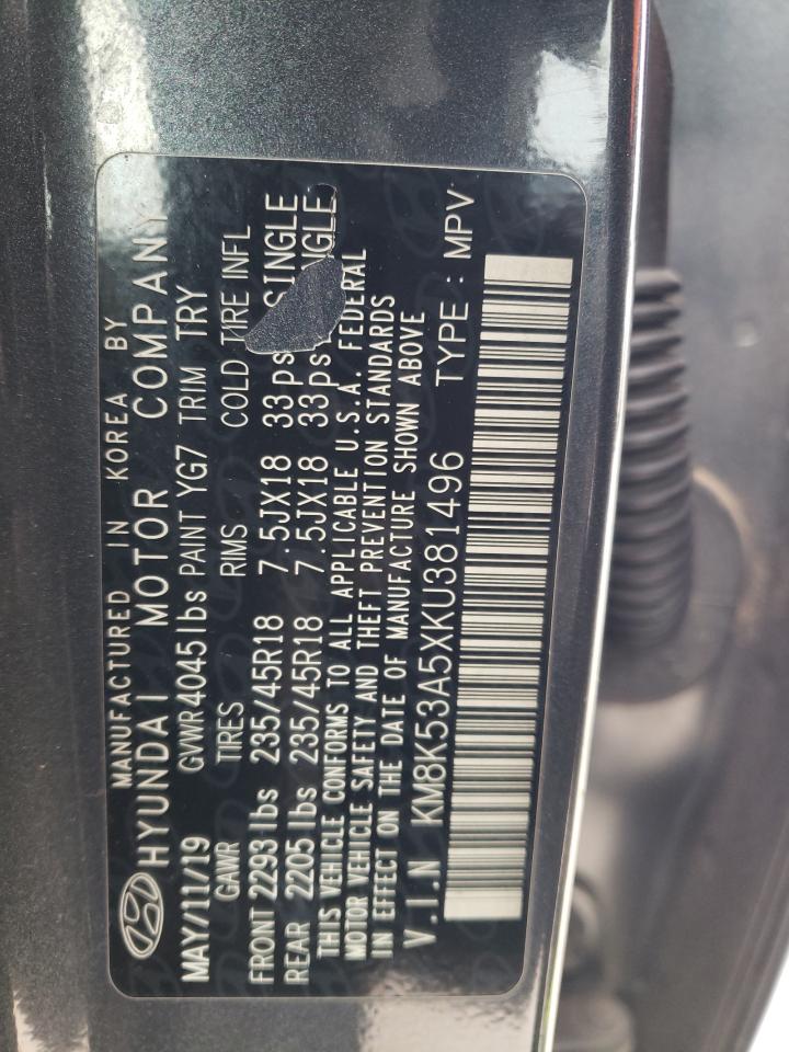 2019 Hyundai Kona Ultimate VIN: KM8K53A5XKU381496 Lot: 89096385