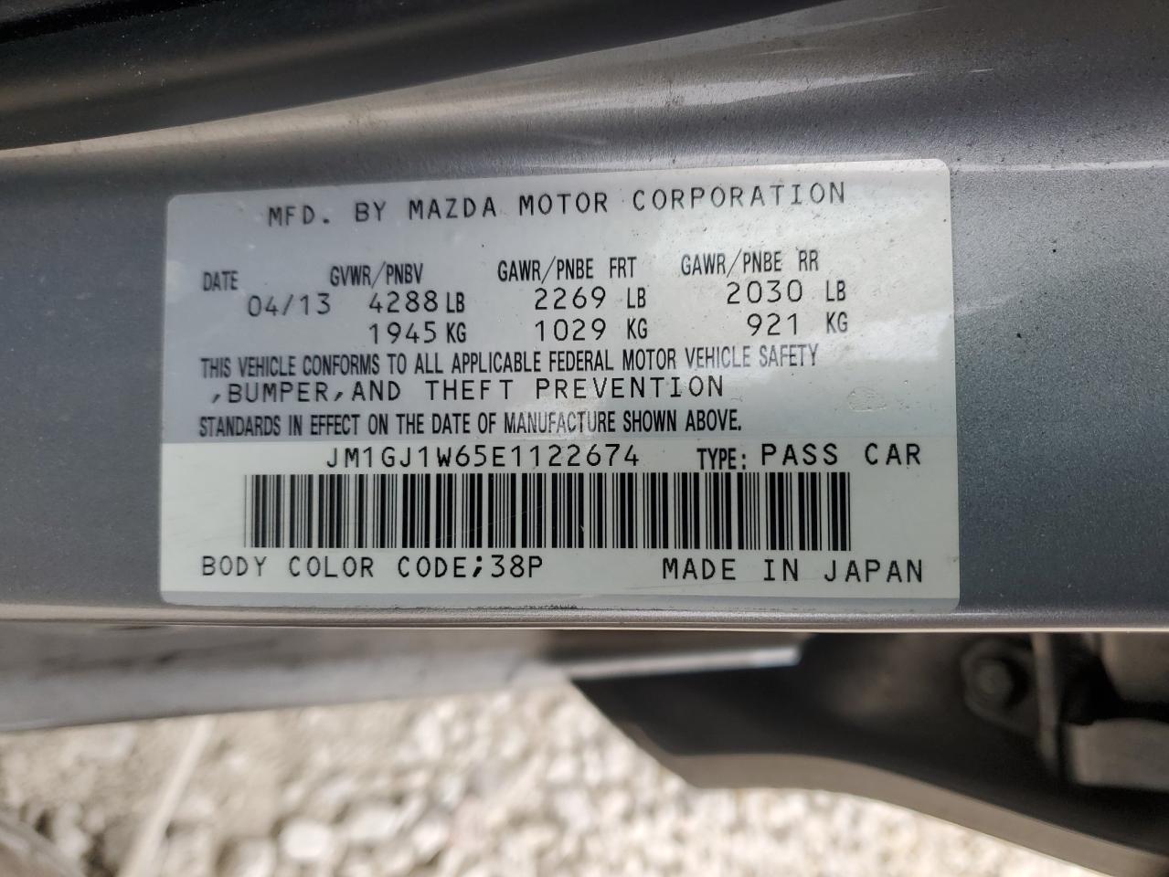 VIN JM1GJ1W65E1122674 2014 MAZDA 6 no.12