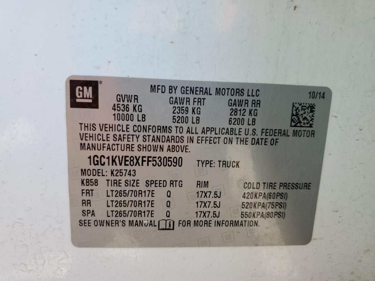 2015 Chevrolet Silverado K2500 Heavy Duty Lt VIN: 1GC1KVE8XFF530590 Lot: 89312645