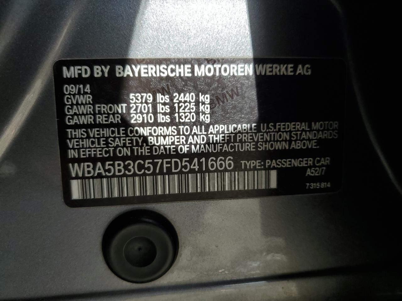 VIN WBA5B3C57FD541666 2015 BMW 5 SERIES no.12