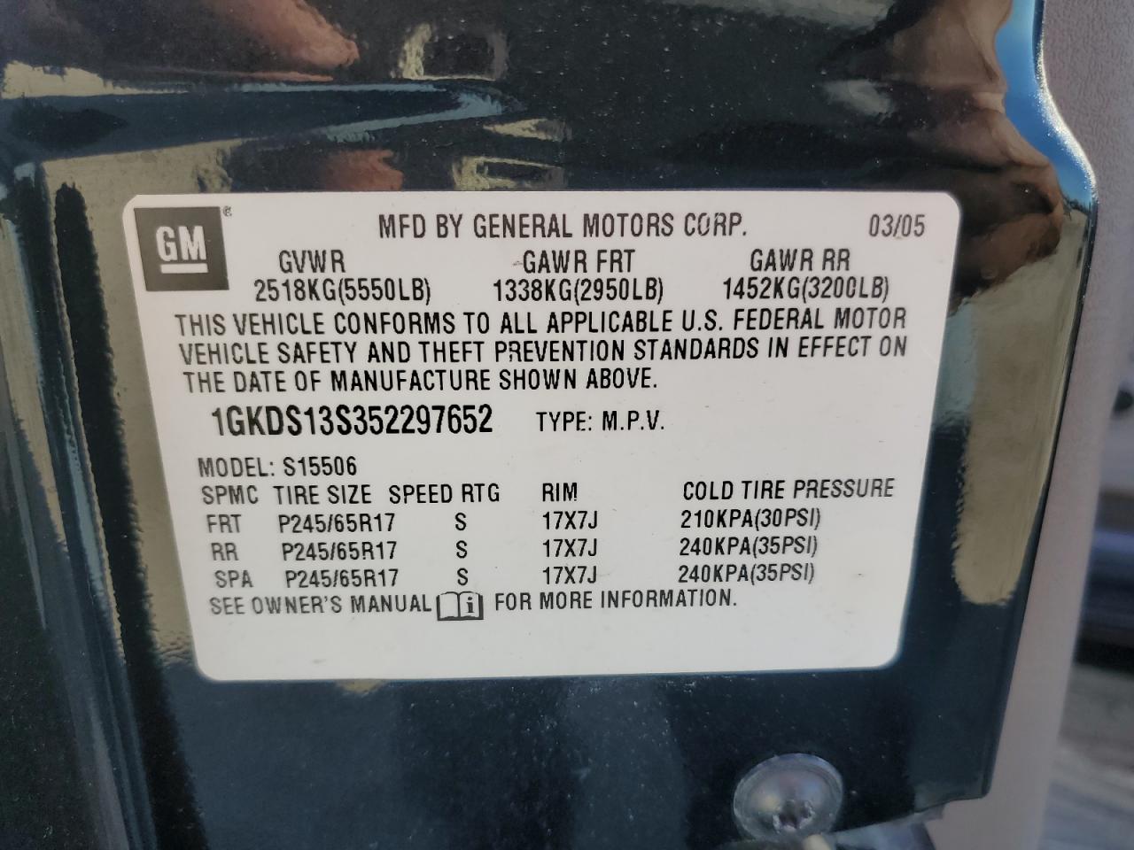 2005 GMC Envoy VIN: 1GKDS13S352297652 Lot: 41614205