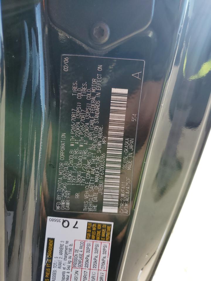2007 Toyota Fj Cruiser VIN: JTEBU11F670003786 Lot: 87402564
