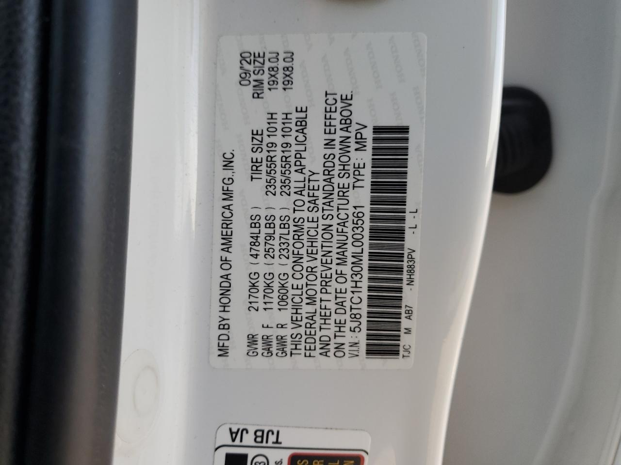 2021 Acura Rdx VIN: 5J8TC1H30ML003561 Lot: 87891375