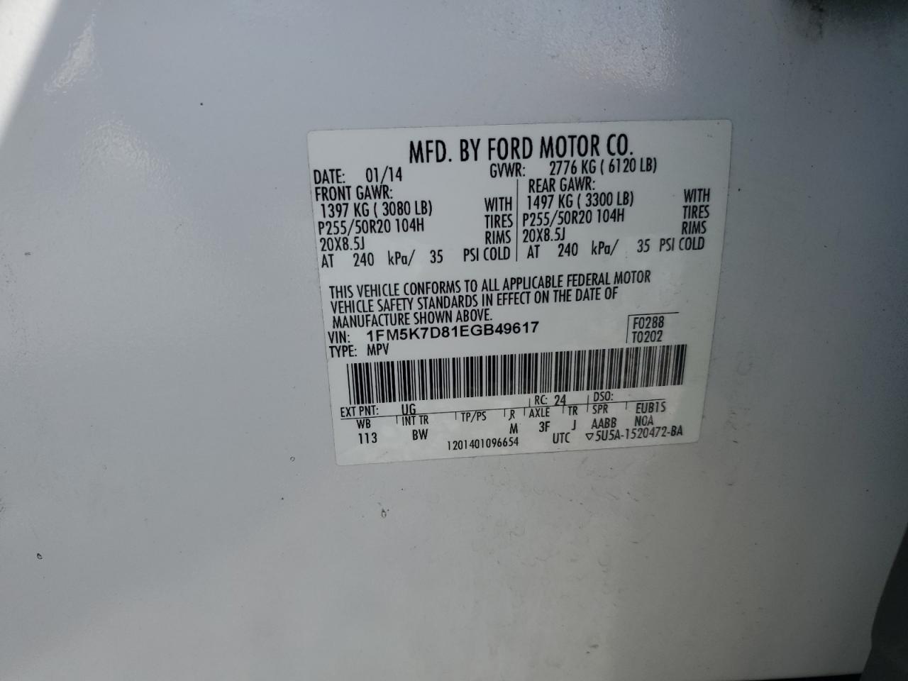 2014 Ford Explorer Xlt VIN: 1FM5K7D81EGB49617 Lot: 87153964