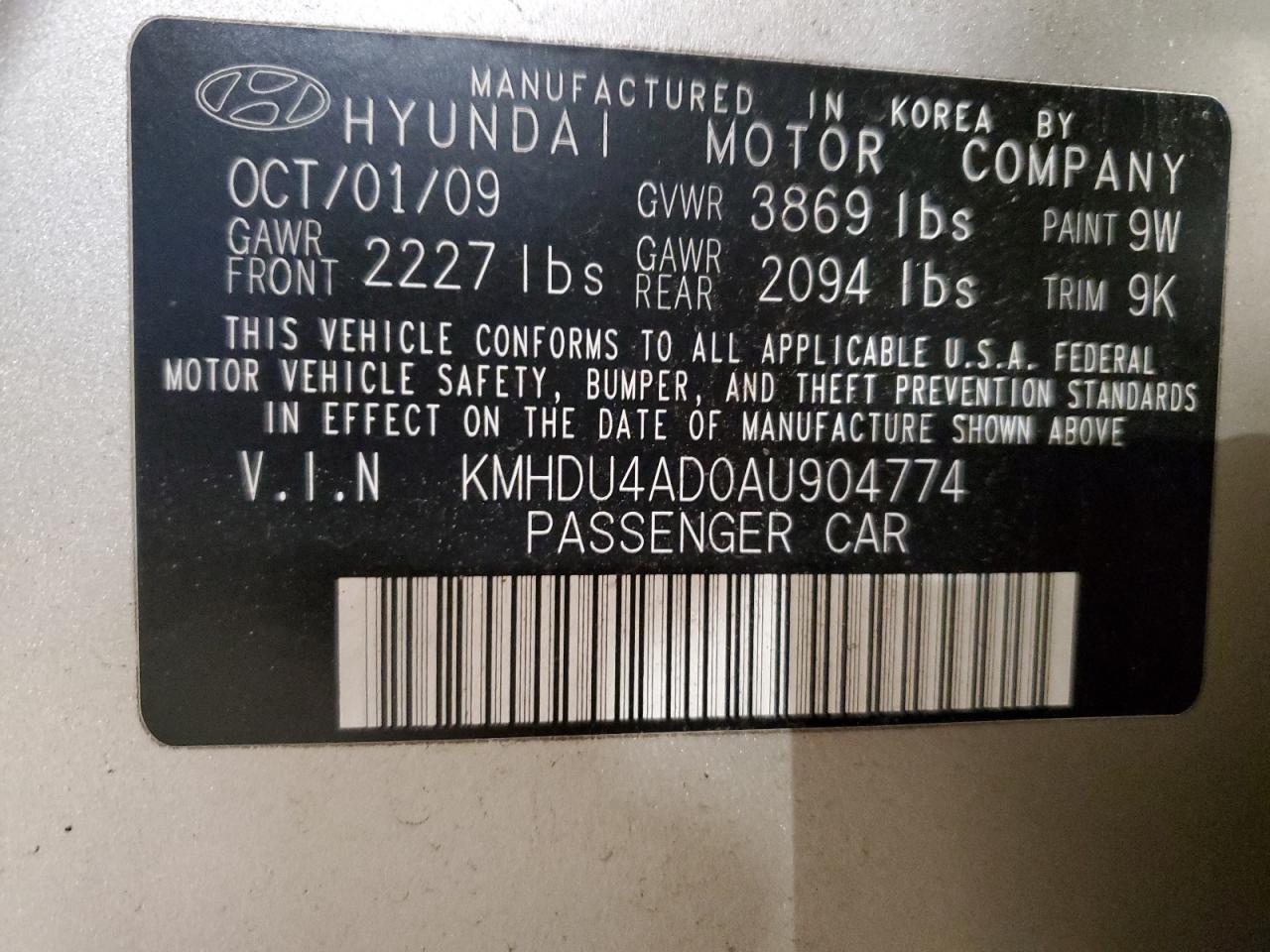 2010 Hyundai Elantra Blue VIN: KMHDU4AD0AU904774 Lot: 91287705