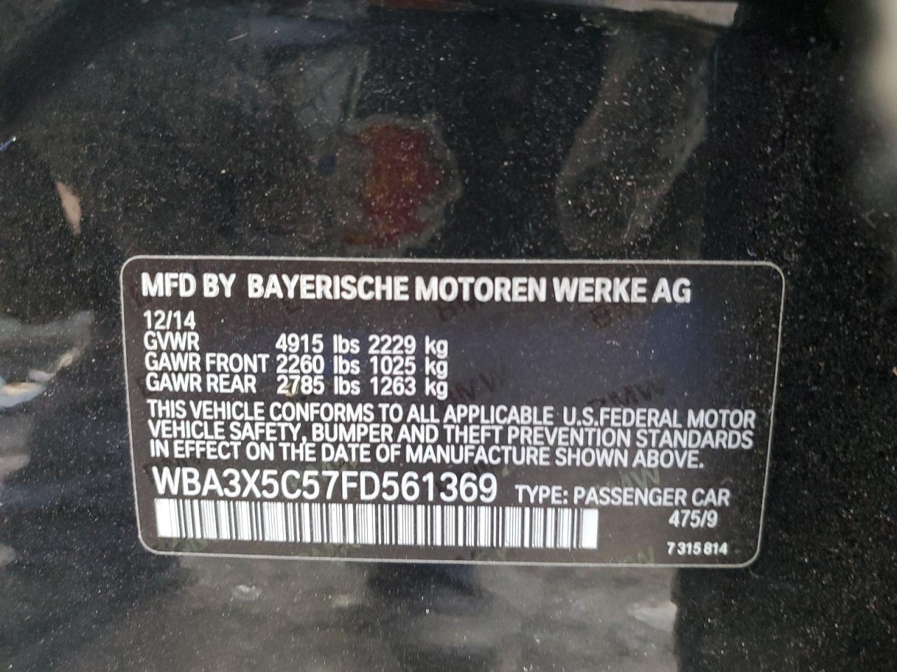 VIN WBA3X5C57FD561369 2015 BMW 3 SERIES no.12