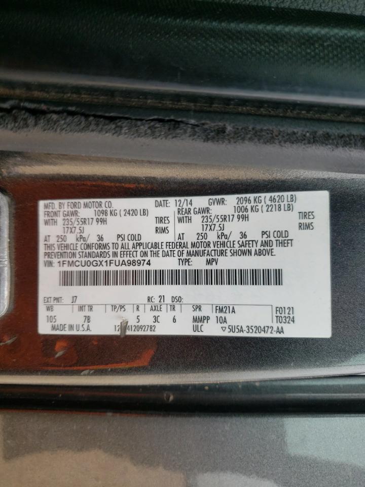 VIN 1FMCU0GX1FUA98974 2015 FORD ESCAPE no.14