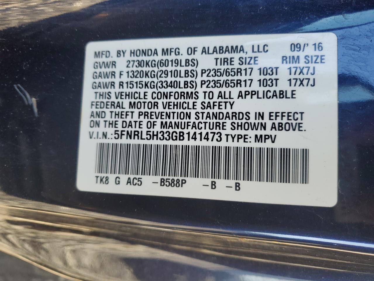 2016 Honda Odyssey - Image 13