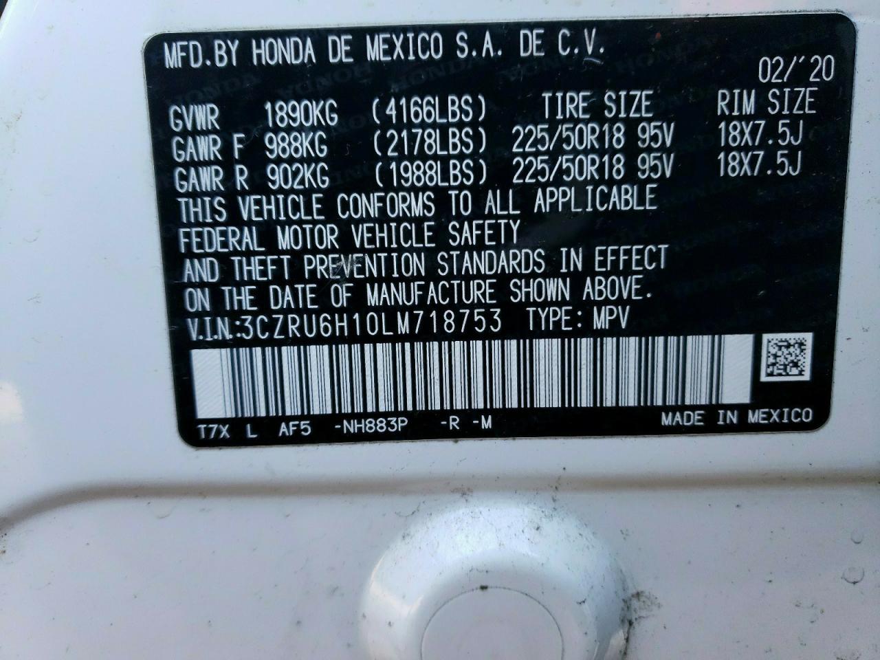 2020 Honda Hr-V Sport VIN: 3CZRU6H10LM718753 Lot: 87237824