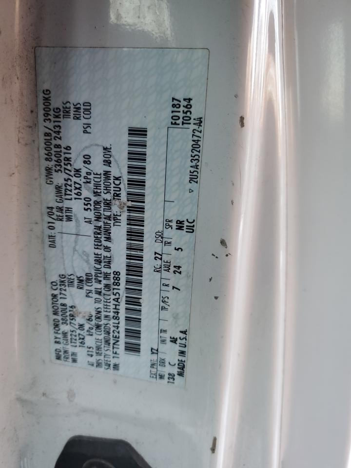 2004 Ford Econoline E250 Van VIN: 1FTNE24L84HA51888 Lot: 86813724