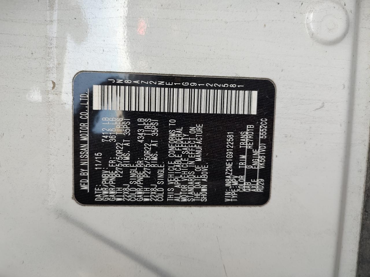 2016 Infiniti Qx80 VIN: JN8AZ2NE1G9122581 Lot: 41811435