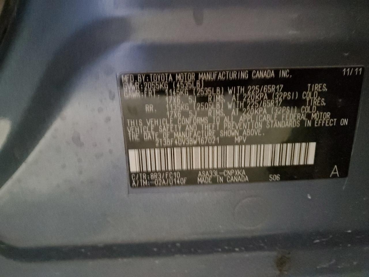 2011 Toyota Rav4 VIN: 2T3BF4DV3BW167021 Lot: 88737535