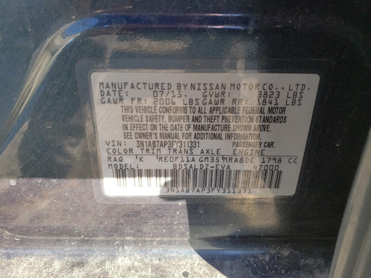 VIN 3N1AB7AP3FY311331 2015 NISSAN SENTRA no.12