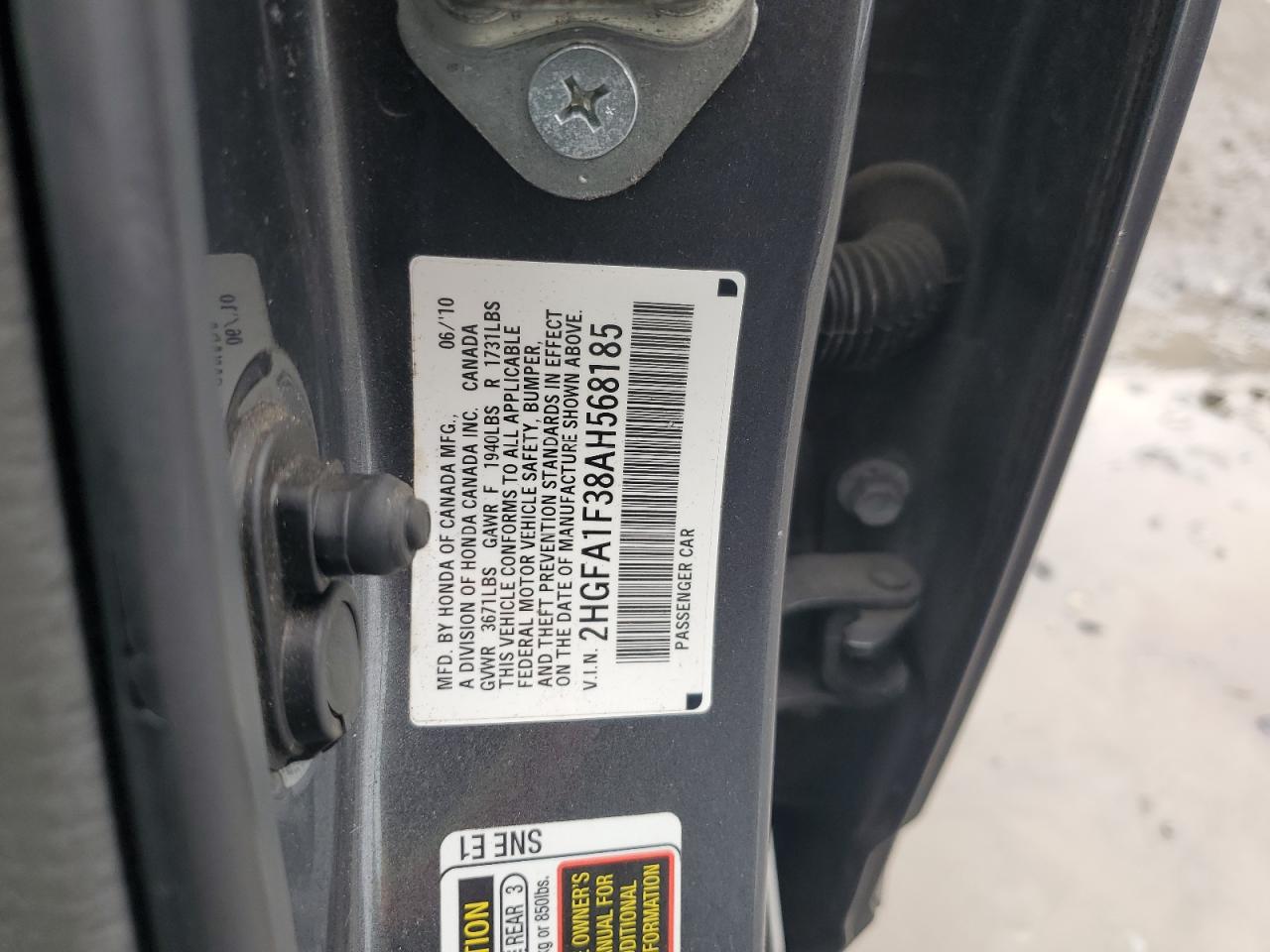 2010 Honda Civic Vp VIN: 2HGFA1F38AH568185 Lot: 88708645