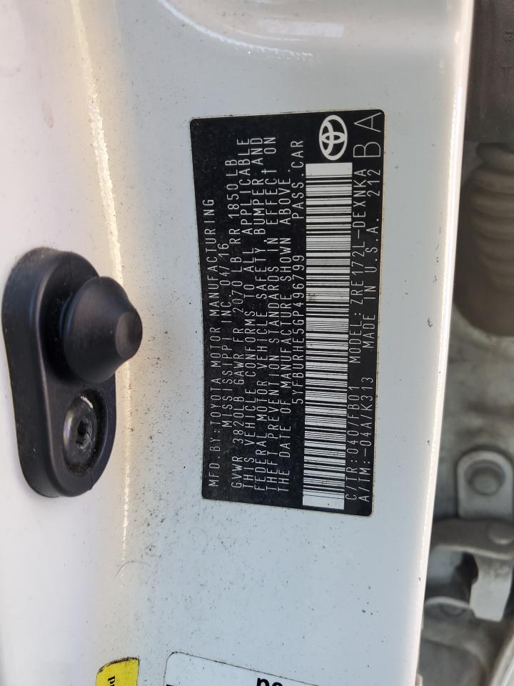 2016 Toyota Corolla L VIN: 5YFBURHE5GP496799 Lot: 87712465