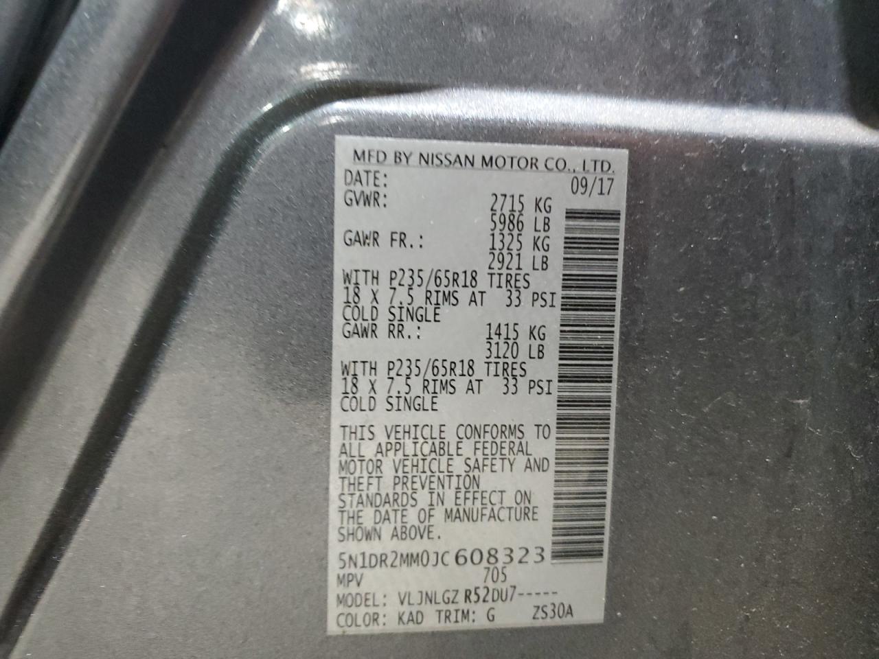 2018 Nissan Pathfinder S VIN: 5N1DR2MM0JC608323 Lot: 88467275