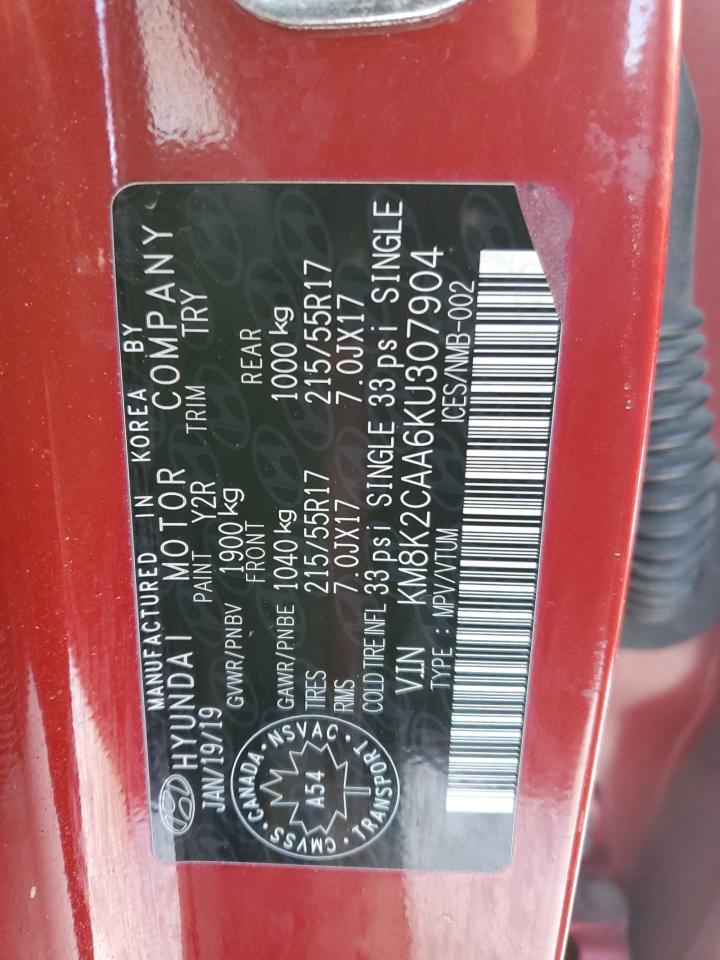 2019 Hyundai Kona Sel VIN: KM8K2CAA6KU307904 Lot: 42305985