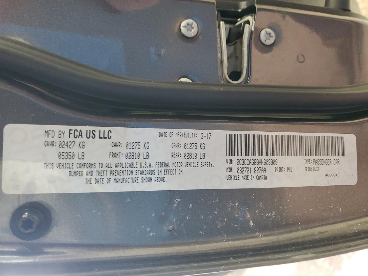 2017 Chrysler 300 S VIN: 2C3CCAGG9HH603909 Lot: 87919565