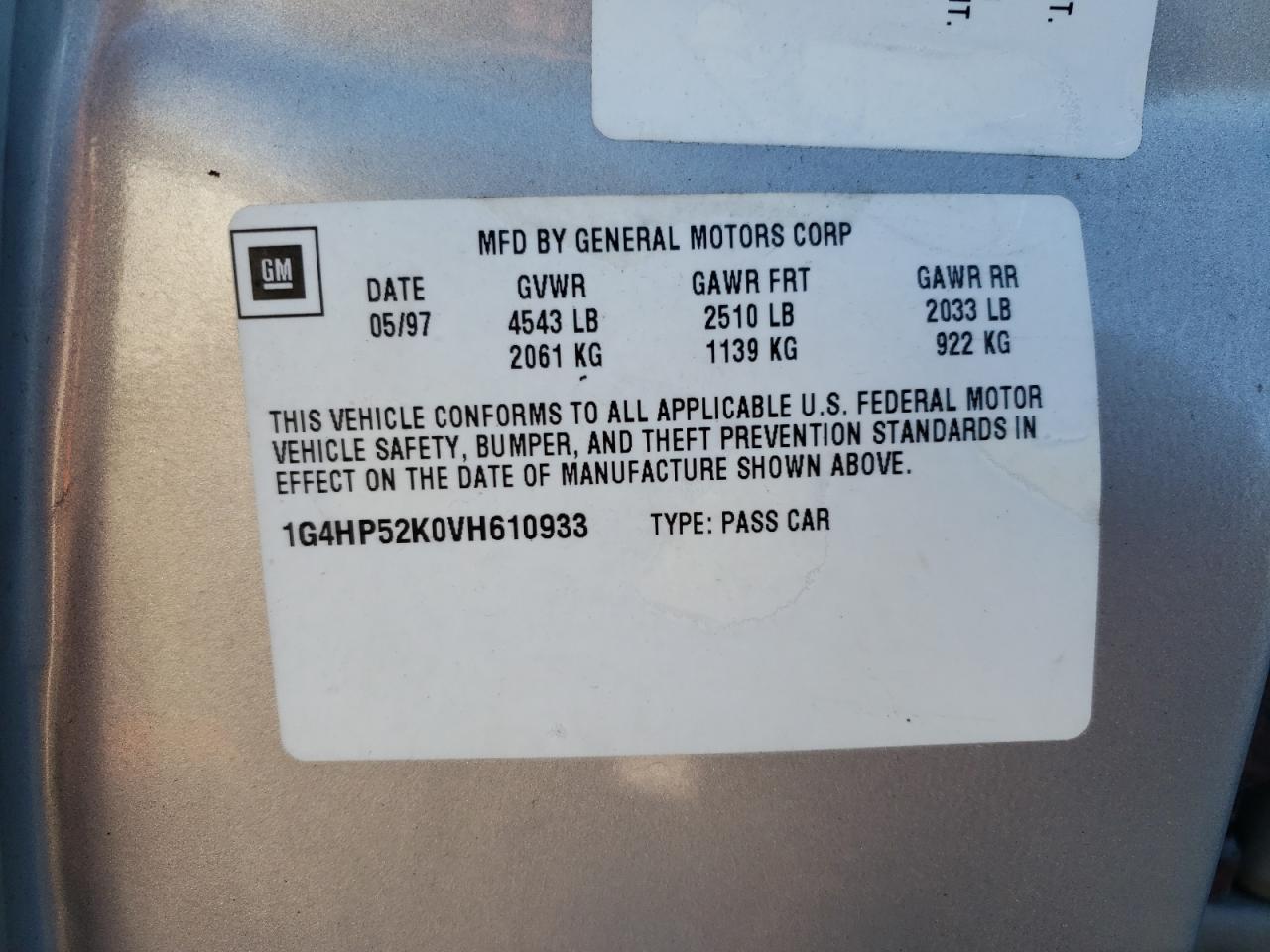 1997 Buick Lesabre Custom VIN: 1G4HP52K0VH610933 Lot: 85822634