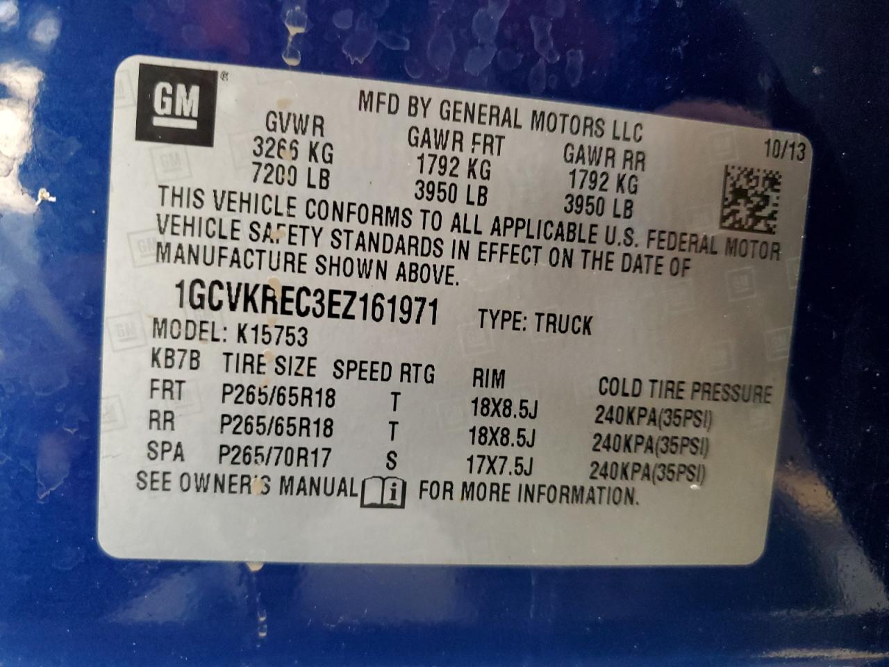 VIN 1GCVKREC3EZ161971 2014 CHEVROLET ALL Models no.12