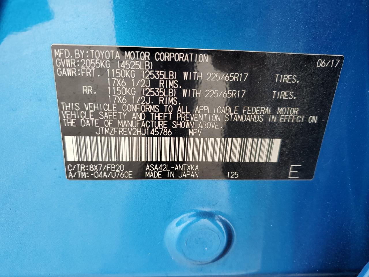 2017 Toyota Rav4 Le VIN: JTMZFREV2HJ145786 Lot: 88755475